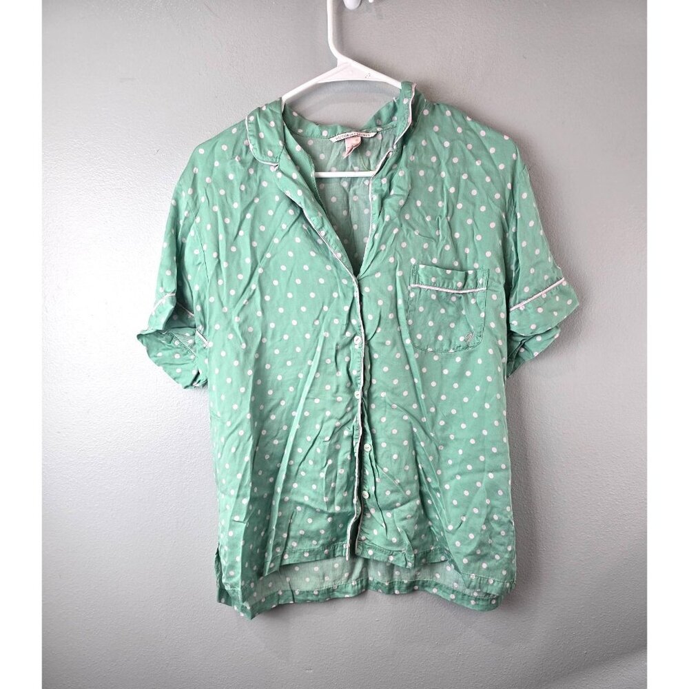 Victoria's Secret Pajama Top Women's L Green Polk A Dot Sleep PJ Soft Lyocell